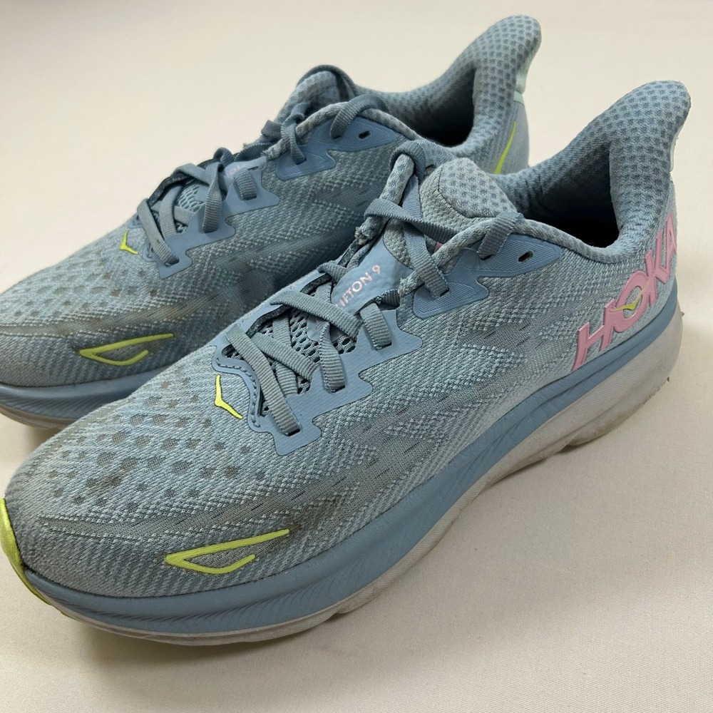 Hoka Shoes Womens‎ 9.5 Blue Pink Clifton 9 Running Lightweight Mesh Sneakers